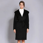 Women's Double-Sided Cashmere Wool Coat - Long Hooded Buttonless Mid-Length Coat with Lace-Up Design - SJB-DIAMOND ELITES