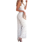 Women Elegant Jumpsuit Spaghetti Straps V Neck Solid Color Lace Open Back OnePiece Wide-leg Jumpsuits Long Playsuit - SJB-DIAMOND ELITES