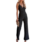 Women Elegant Jumpsuit Spaghetti Straps V Neck Solid Color Lace Open Back OnePiece Wide-leg Jumpsuits Long Playsuit - SJB-DIAMOND ELITES