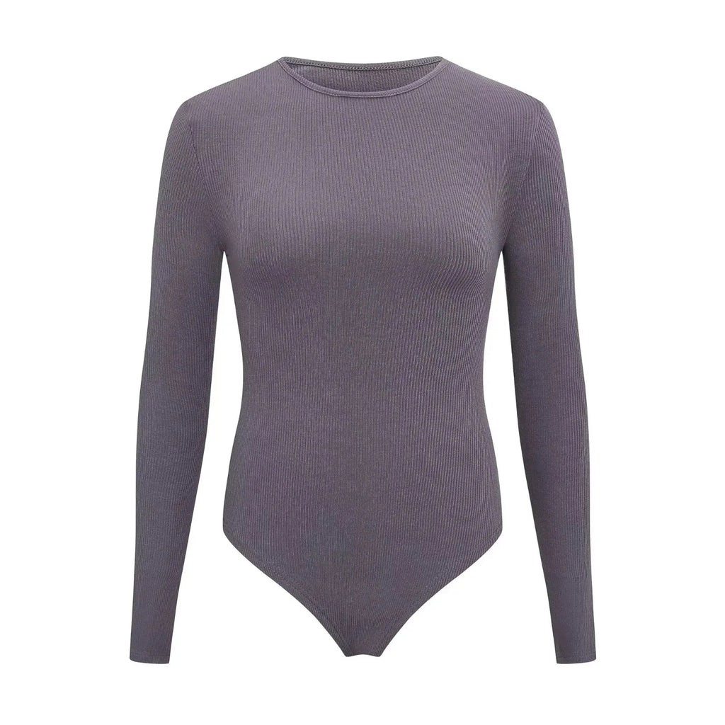Women Long Sleeve O neck Tight Skinny Skims Style replacement Ribbed Bodysuit - SJB-DIAMOND ELITES