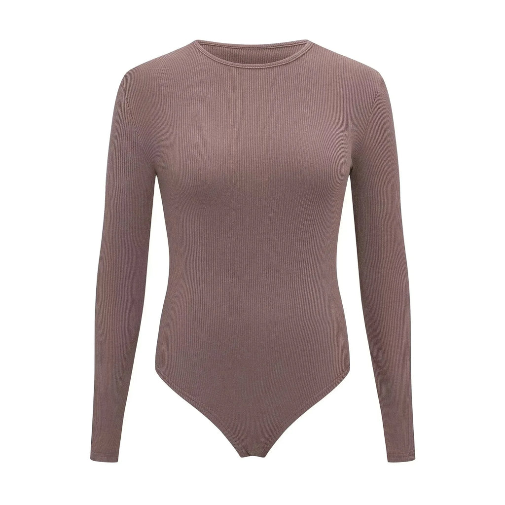 Women Long Sleeve O neck Tight Skinny Skims Style replacement Ribbed Bodysuit - SJB-DIAMOND ELITES