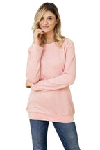 Women Gold Zip Detail Pink Pullover Sweatshirt - SJB-DIAMOND ELITES