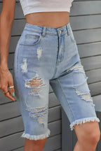 Women's Fashion Light Blue Distressed Jeans Bermuda Shorts