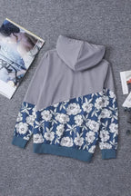 Women's Gray Floral Splicing Cowl Neck Hoodie - SJB-DIAMOND ELITES