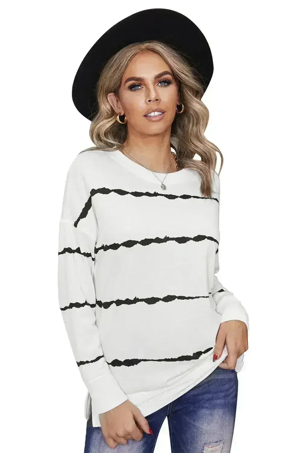 Women's White Tie-dye Stripes Sweatshirt - SJB-DIAMOND ELITES