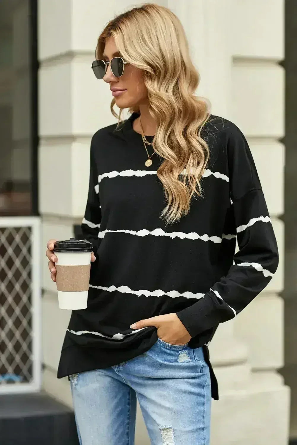 Womens Tie-dye Stripes Black Sweatshirt - SJB-DIAMOND ELITES