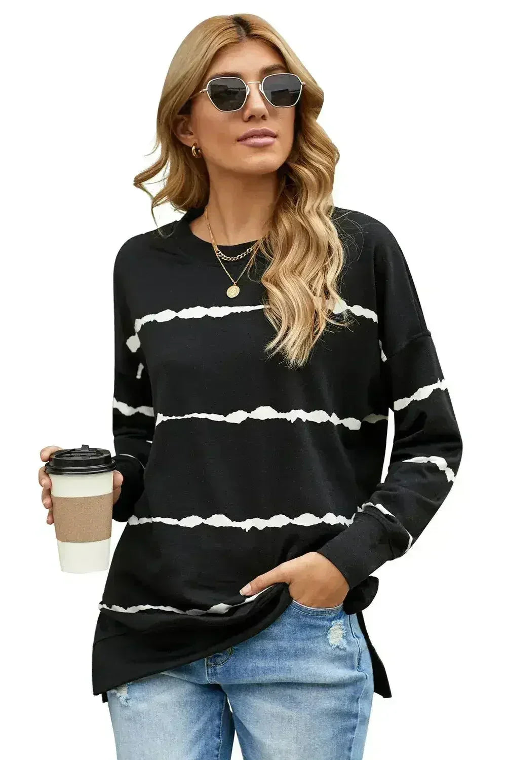 Womens Tie-dye Stripes Black Sweatshirt - SJB-DIAMOND ELITES