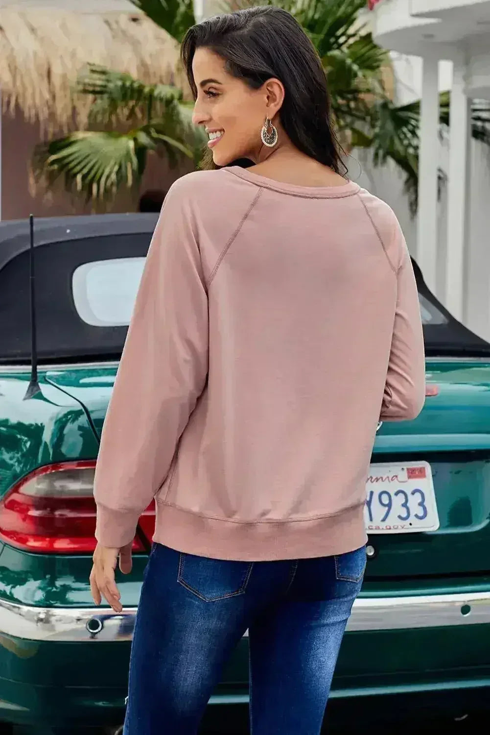 Womens Pink French Terry Cotton Blend Pullover Sweatshirt - SJB-DIAMOND ELITES
