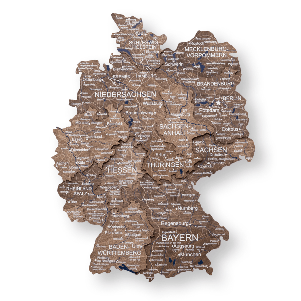 3D Germany Wooden Map Dark Walnut - SJB-DIAMOND ELITES