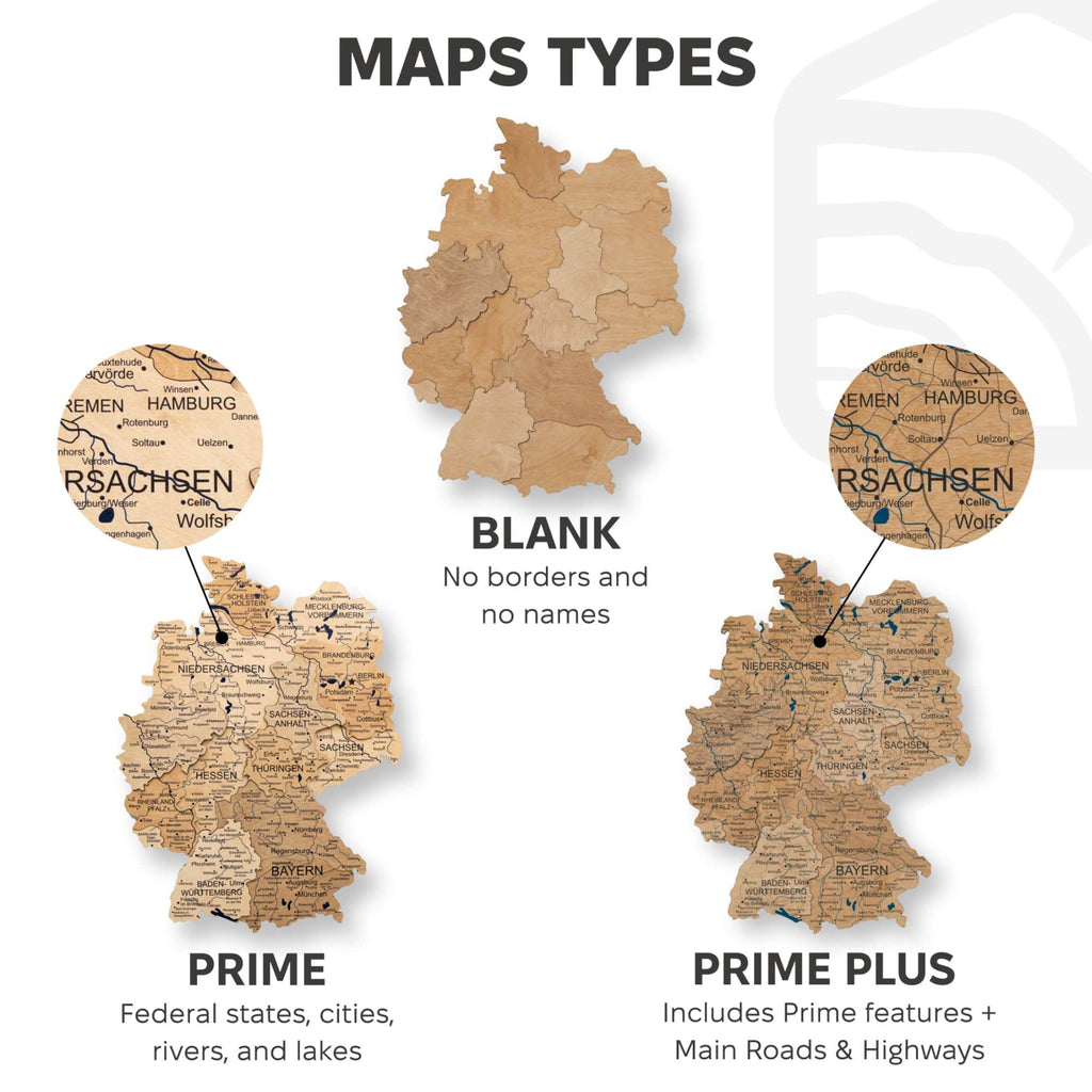 3D Germany Wooden Map Gold - SJB-DIAMOND ELITES
