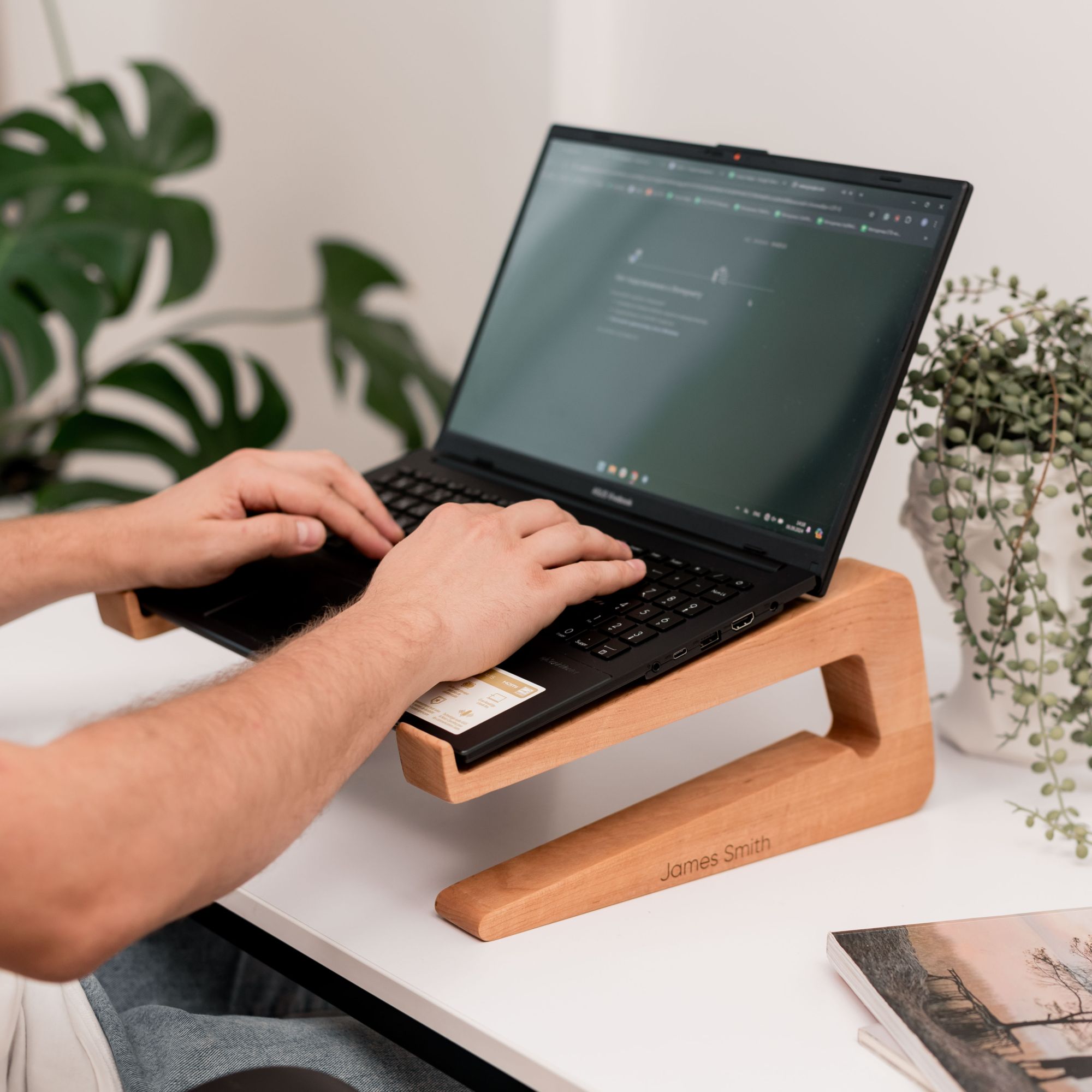 Dual Wooden Laptop Dock – Solid Wood - SJB-DIAMOND ELITES