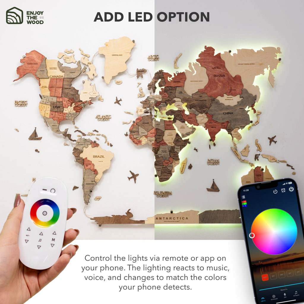 3D LED Wooden World Map 3.0 Fusion - SJB-DIAMOND ELITES