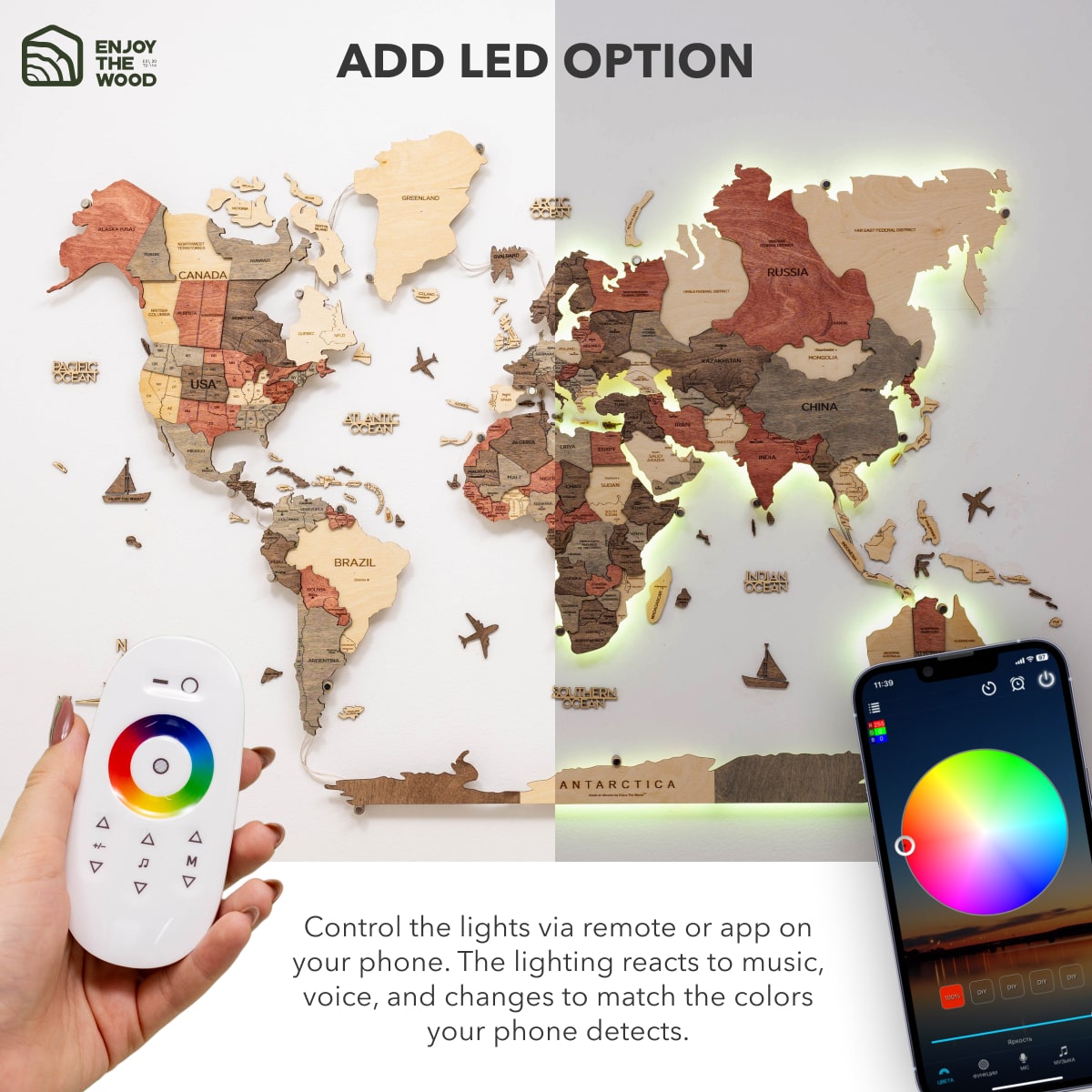 3D LED Wooden World Map 3.0 Fusion - SJB-DIAMOND ELITES