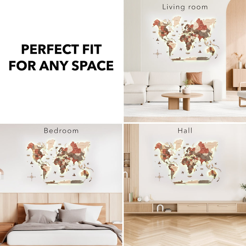 3D LED Wooden World Map 3.0 Fusion - SJB-DIAMOND ELITES