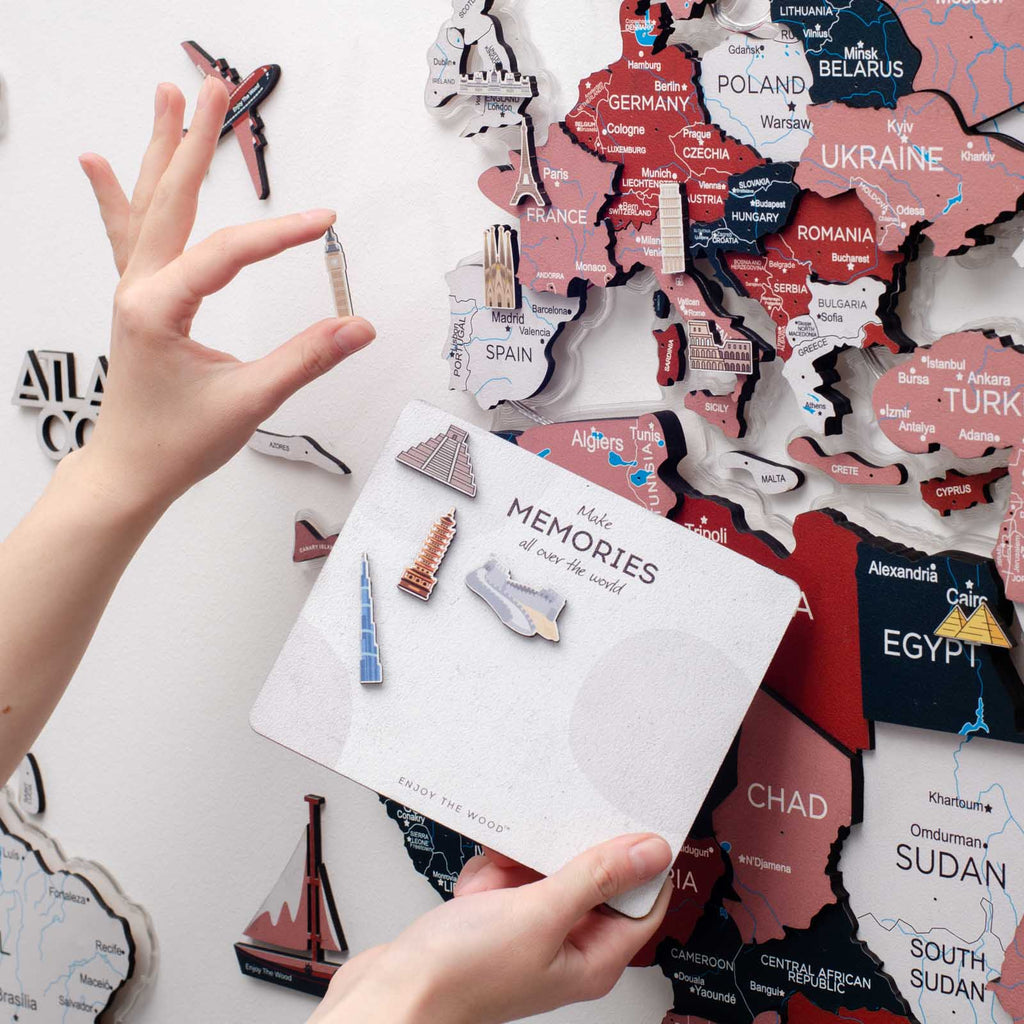 Bundle: Photo Frames, Flags, Airplane, and Sightseeings Pins Enjoy The Wood