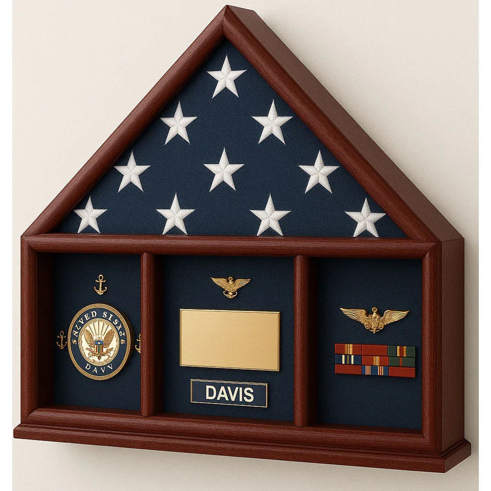 Oak 3 x 5 flag memorial case, Walnut Case The Military Gift Store