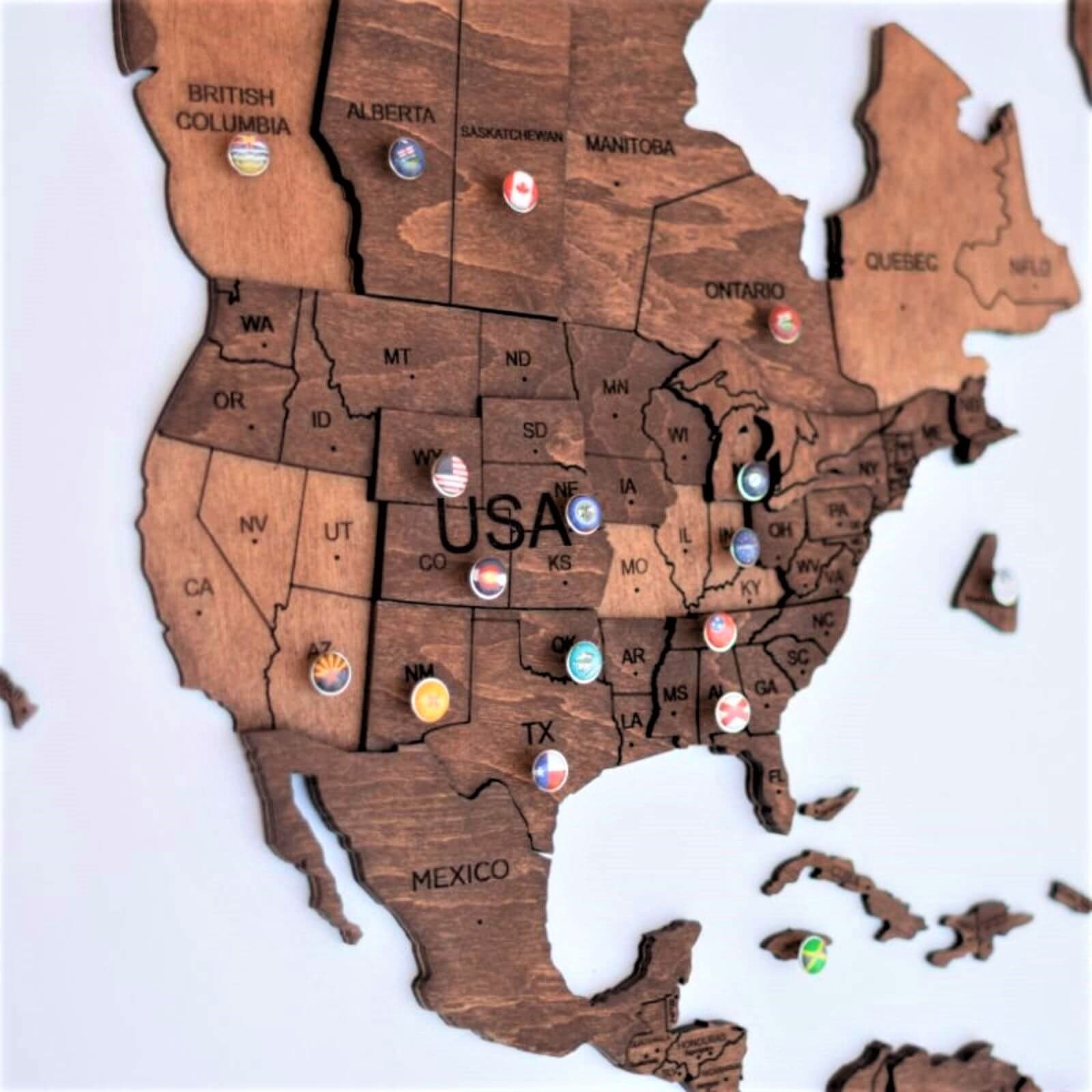 3D Wooden World Map Oak (for US only) - SJB-DIAMOND ELITES
