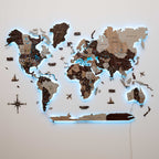 3D LED / LUMINOUS Wooden World Map 3.0 Cappuccino - SJB-DIAMOND ELITES