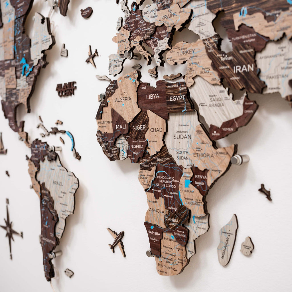 3D LED / LUMINOUS Wooden World Map 3.0 Cappuccino - SJB-DIAMOND ELITES