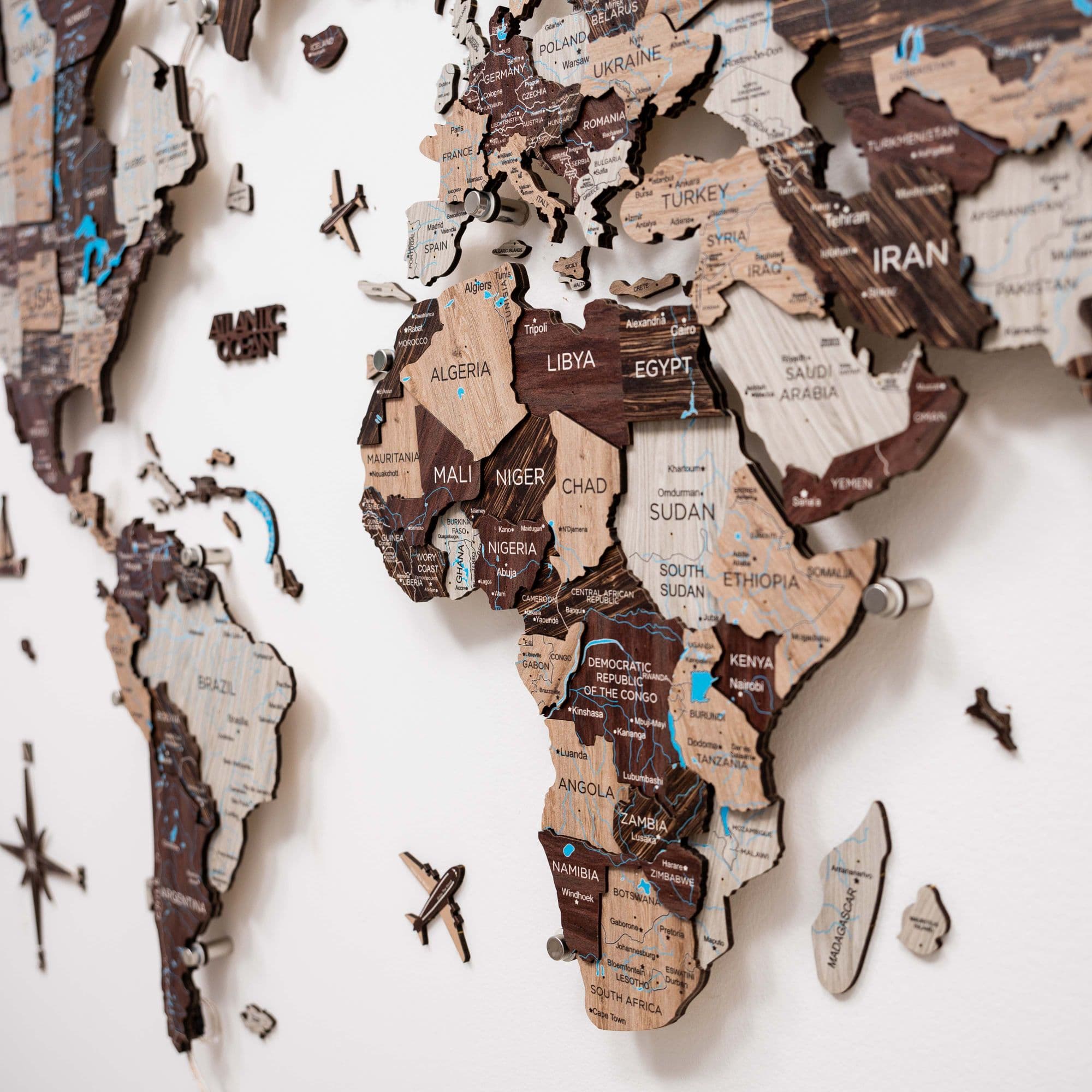 3D LED / LUMINOUS Wooden World Map 3.0 Cappuccino - SJB-DIAMOND ELITES