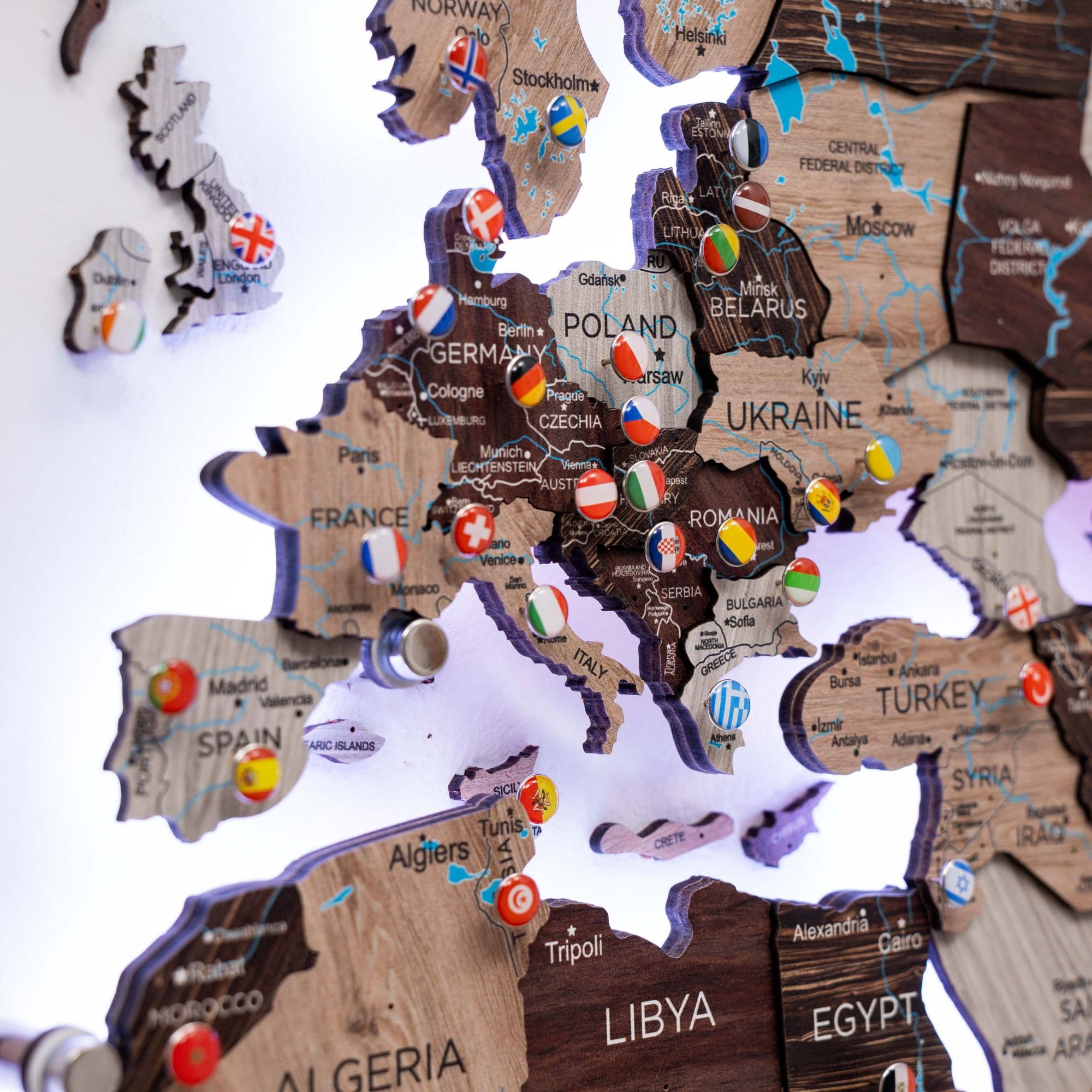 3D LED / LUMINOUS Wooden World Map 3.0 Cappuccino - SJB-DIAMOND ELITES