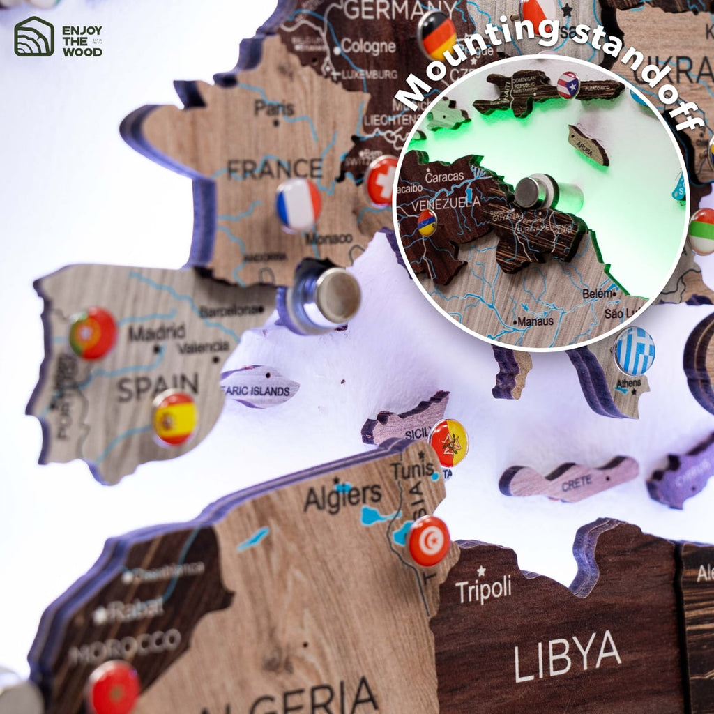 3D LED / LUMINOUS Wooden World Map 3.0 Cappuccino - SJB-DIAMOND ELITES
