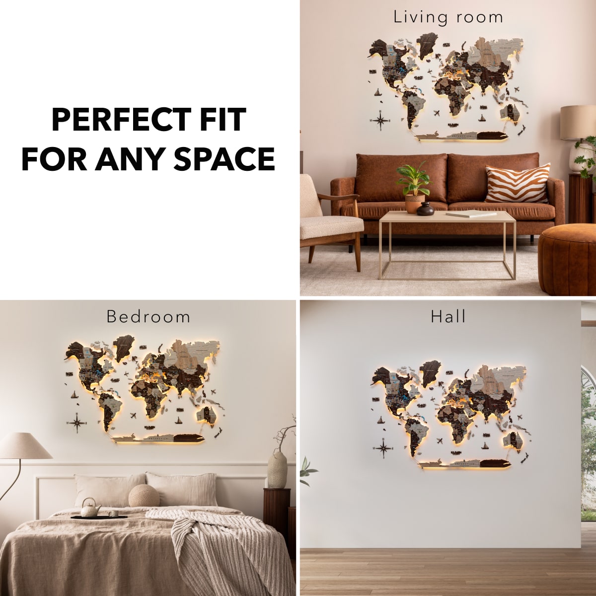 3D LED / LUMINOUS Wooden World Map 3.0 Cappuccino - SJB-DIAMOND ELITES