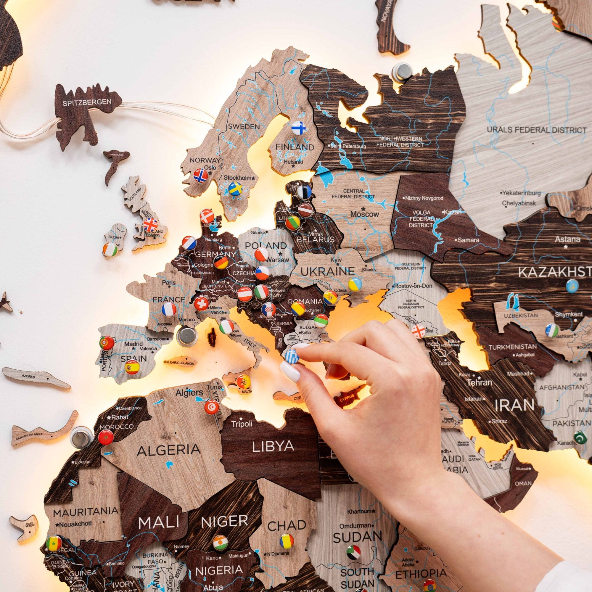 3D LED / LUMINOUS Wooden World Map 3.0 Cappuccino - SJB-DIAMOND ELITES