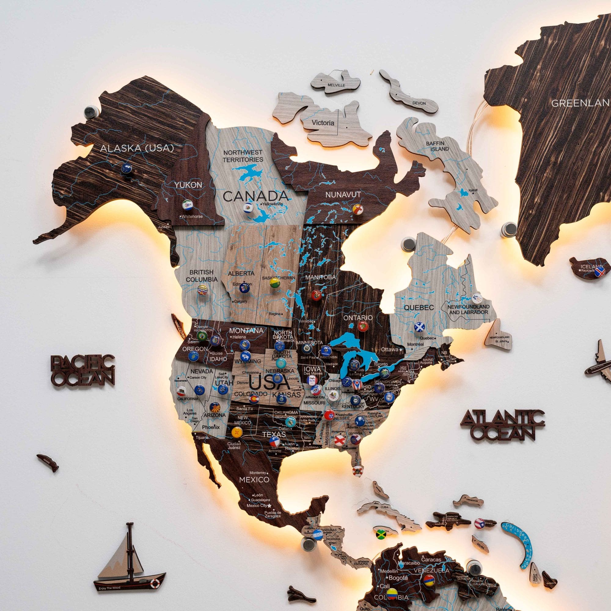 3D LED / LUMINOUS Wooden World Map 3.0 Cappuccino - SJB-DIAMOND ELITES