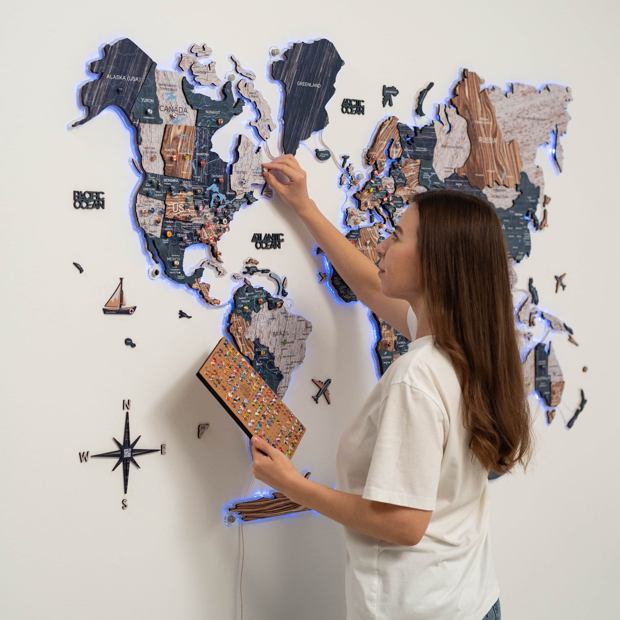 3D LUMINOUS LED Wooden World Map 2.0 Mystery - SJB-DIAMOND ELITES