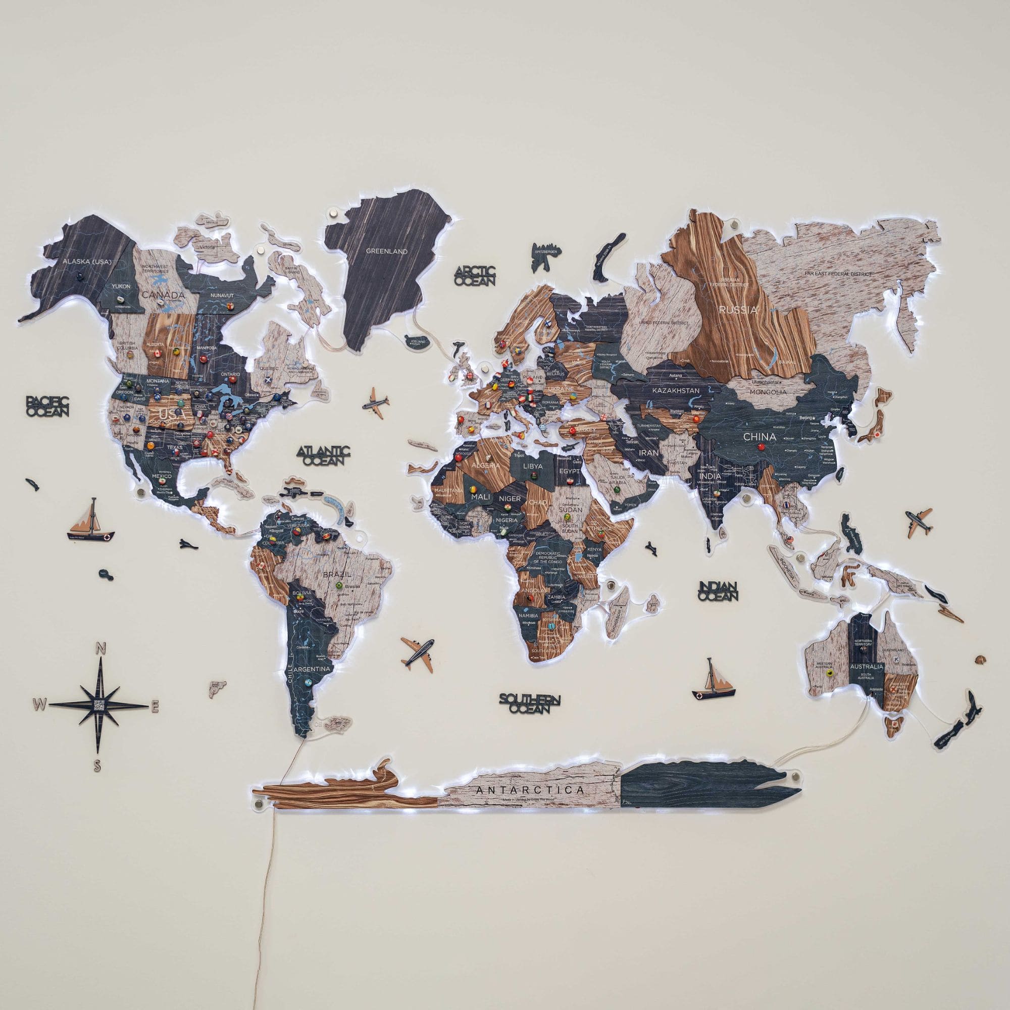 3D LUMINOUS LED Wooden World Map 2.0 Mystery - SJB-DIAMOND ELITES