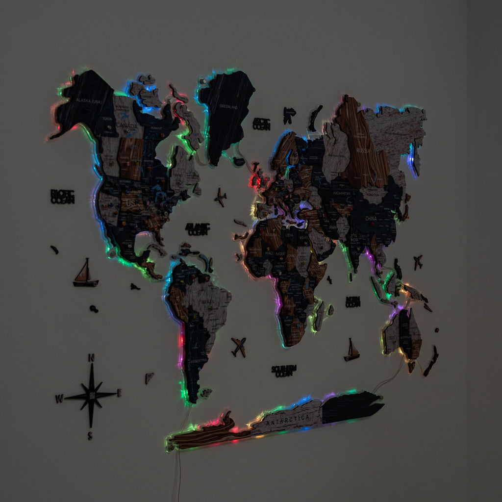 3D LUMINOUS LED Wooden World Map 2.0 Mystery - SJB-DIAMOND ELITES