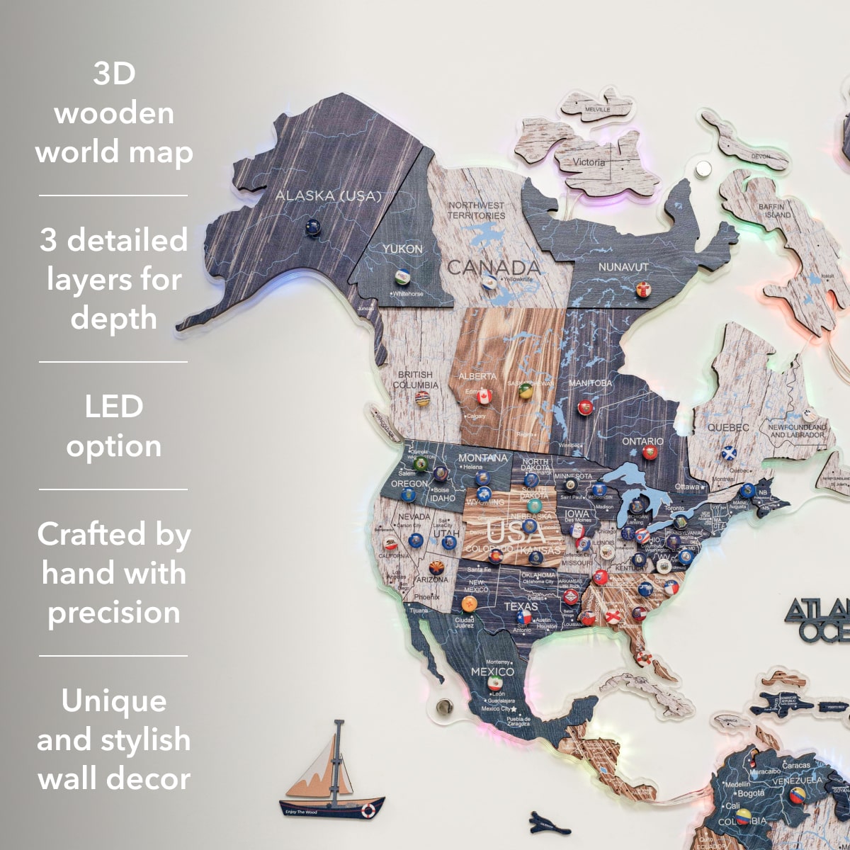 3D LUMINOUS LED Wooden World Map 2.0 Mystery - SJB-DIAMOND ELITES
