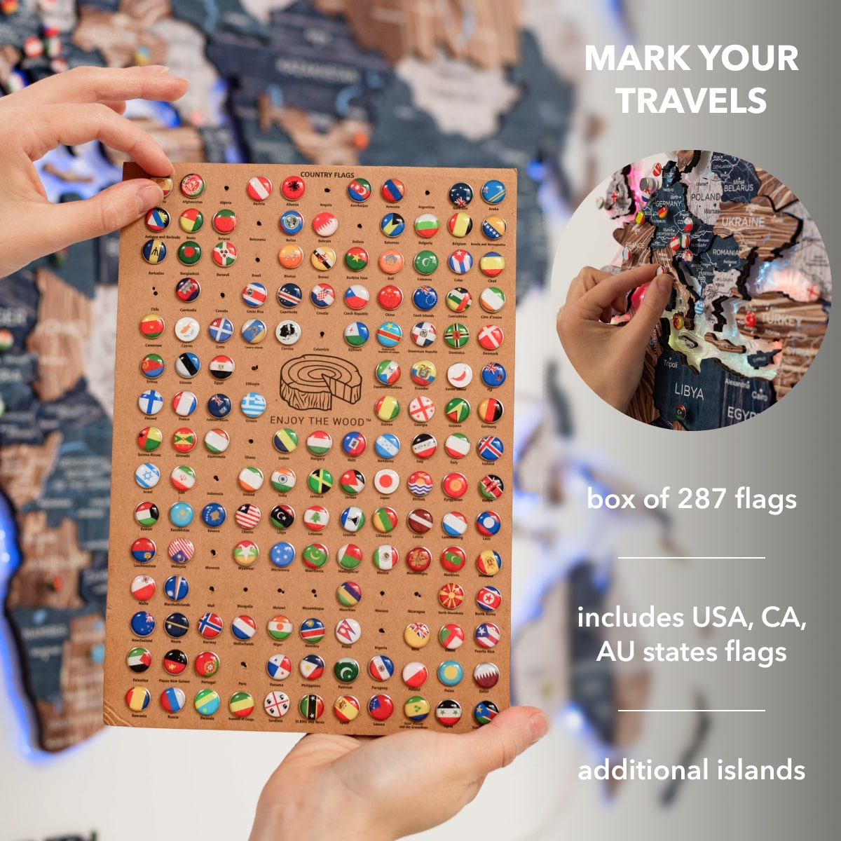 3D LUMINOUS LED Wooden World Map 2.0 Mystery - SJB-DIAMOND ELITES