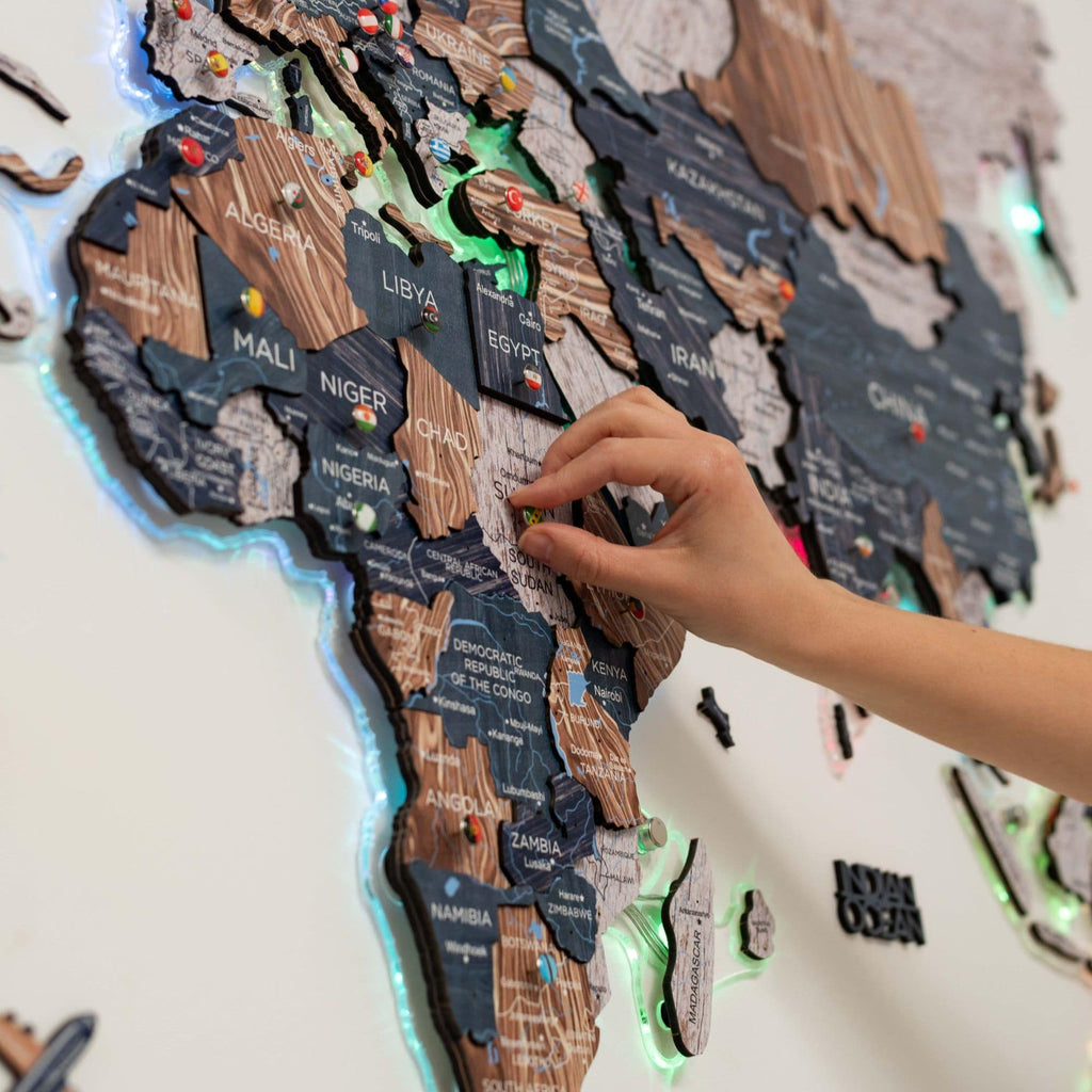 3D LUMINOUS LED Wooden World Map 2.0 Mystery - SJB-DIAMOND ELITES