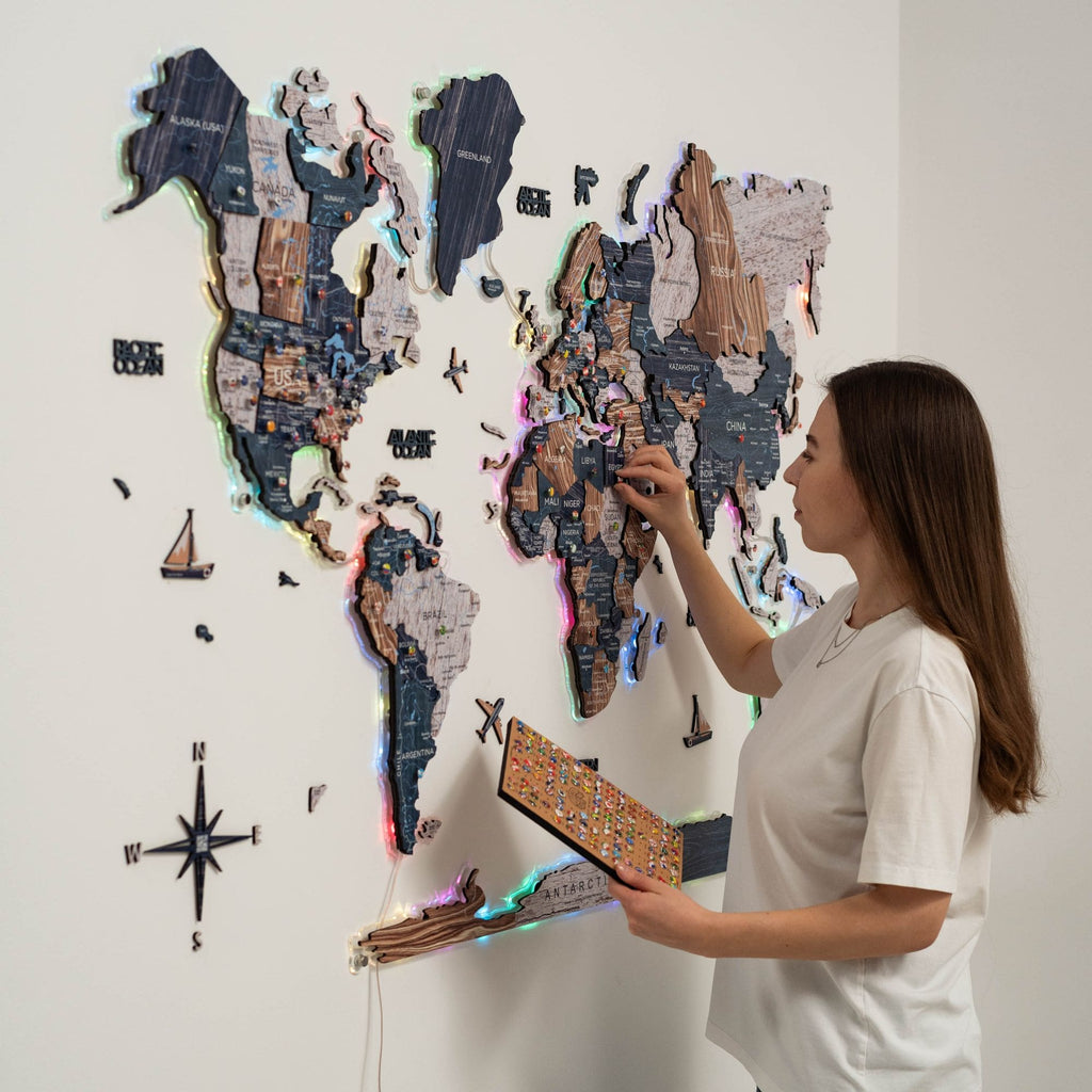 3D LUMINOUS LED Wooden World Map 2.0 Mystery - SJB-DIAMOND ELITES