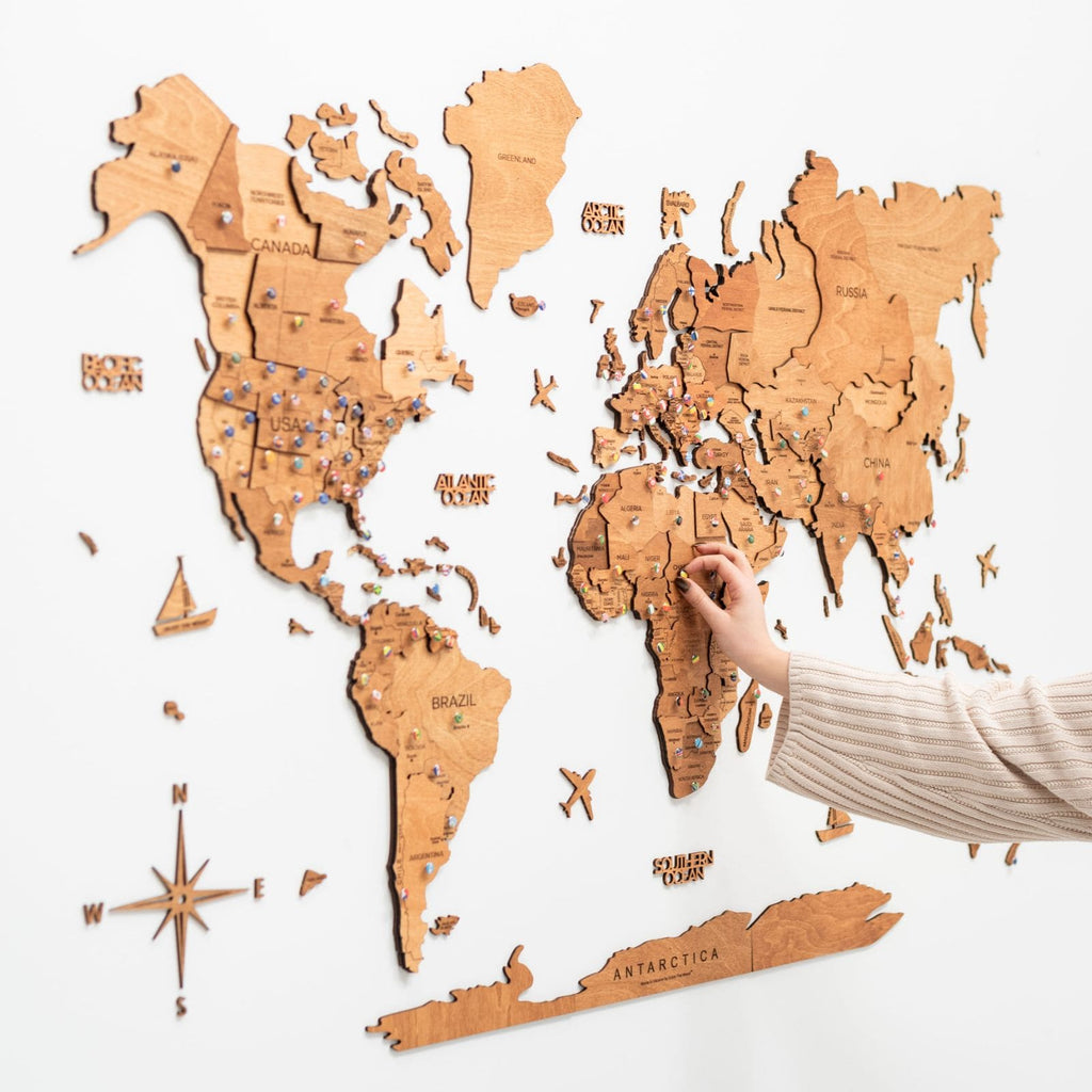 3D Wooden World Map Oak Enjoy The Wood