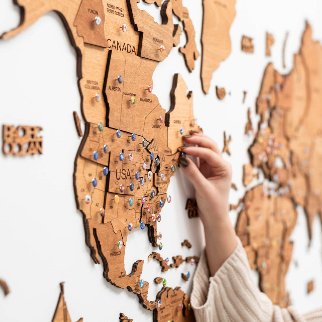 3D Wooden World Map Oak Enjoy The Wood
