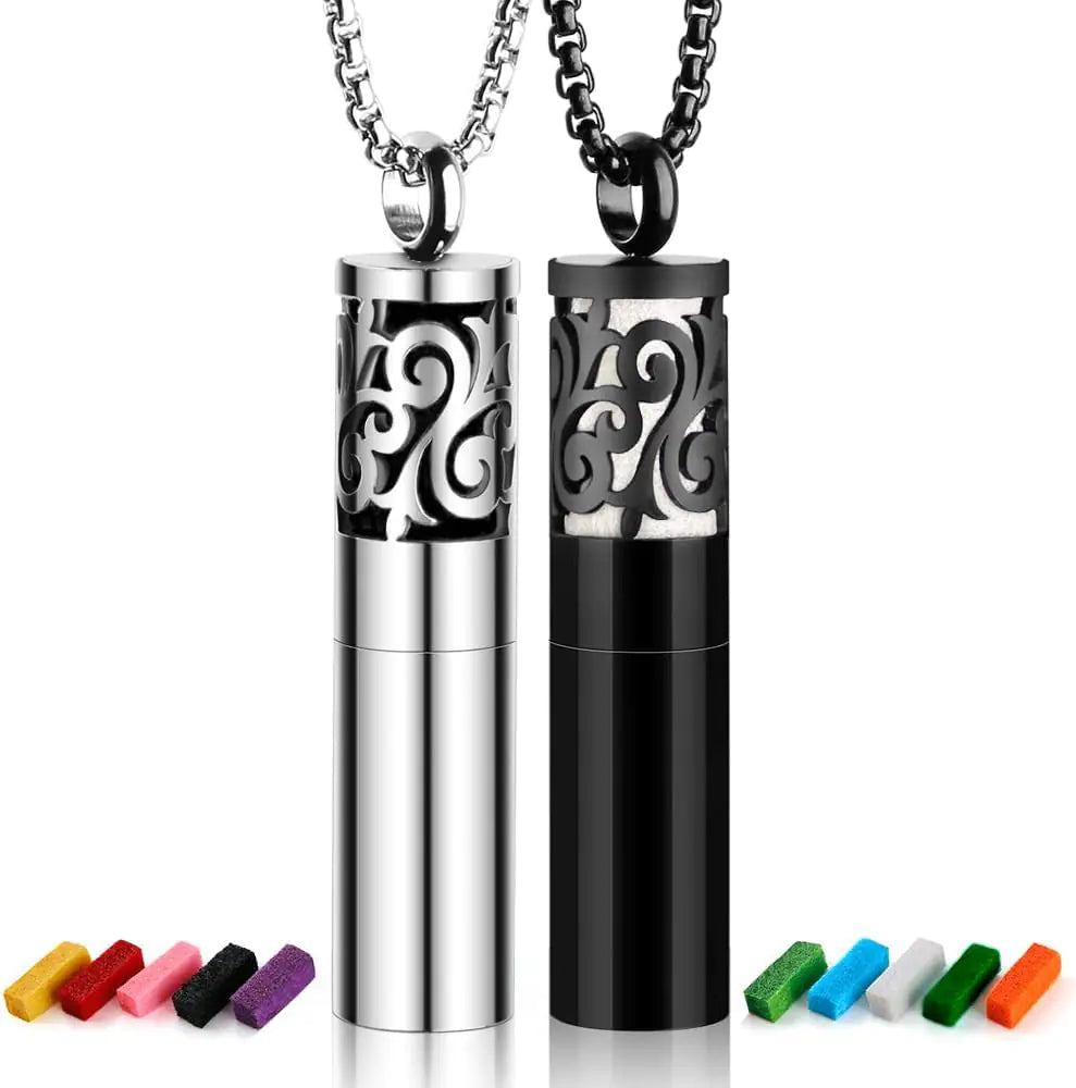 Maromalife Essential Oil Diffuser Necklaces for Women 2PCS Aromatherapy Necklaces Stainless Steel Diffuser Locket Pendant Cylinder with 20 Felt Pads Aroma Necklaces Gift Set for Mothers Day