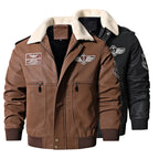 Men's Vintage Brown Bomber Leather Jacket for Winter Pi-Mart
