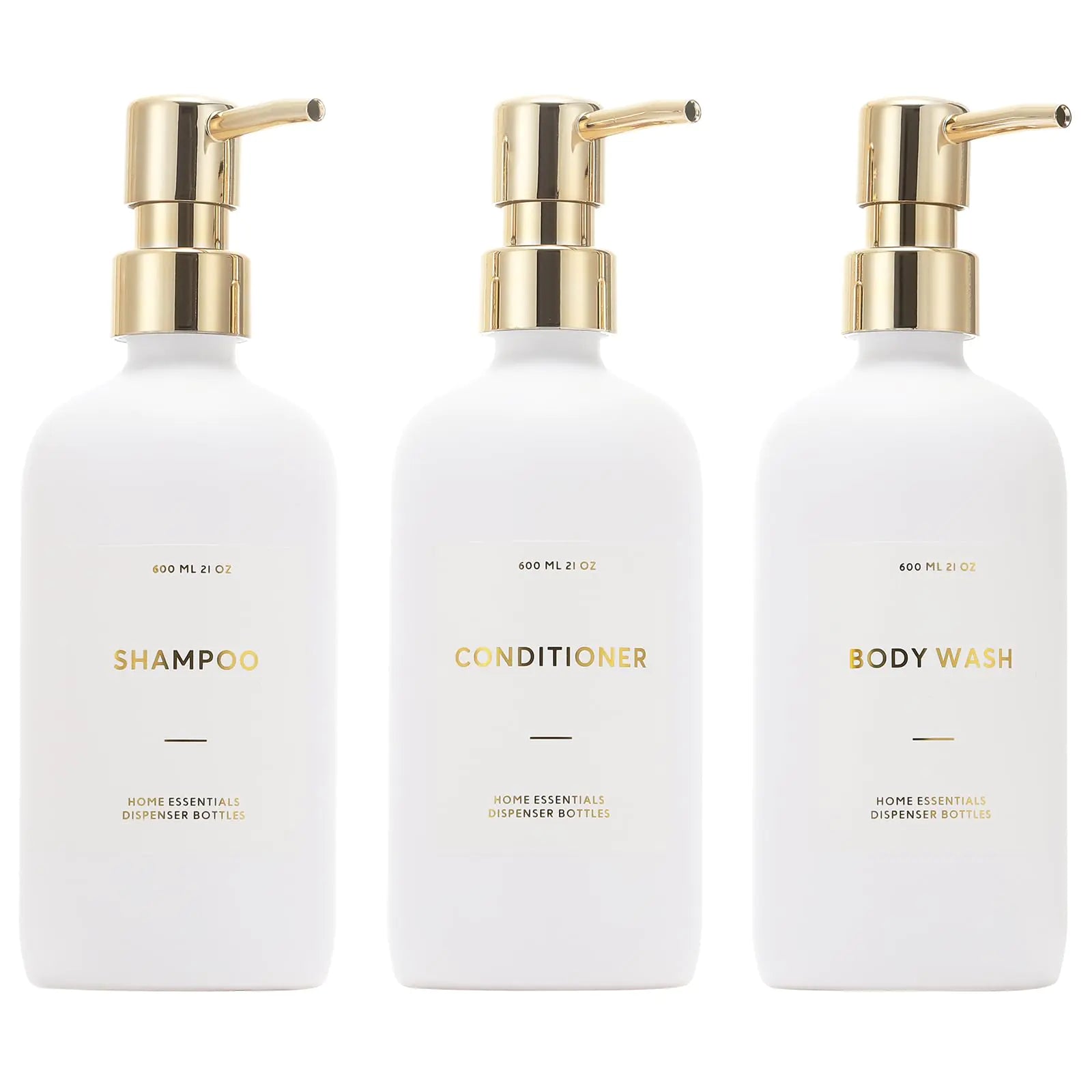 HOMCDALY Shampoo and Conditioner Dispenser 21oz 3-Pack Refillable Shampoo and Conditioner Bottles Shampoo Container Empty Shampoo Pump Bottle Shampoo Pump Dispenser（21oz-White&Gold） Lootquake LLC