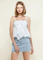 Women's Tie Front Flared Cami Blouse in Oceanstripe | Femstylo - SJB-DIAMOND ELITES