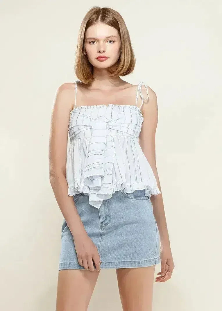 Women's Tie Front Flared Cami Blouse in Oceanstripe | Femstylo - SJB-DIAMOND ELITES