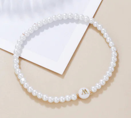 Dainty Faux Pearl Bead Initial Bracelet for Women Pi-Mart