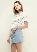 Women's Triangle Print Puff Sleeve Blouse in White triangle | Femstylo - SJB-DIAMOND ELITES