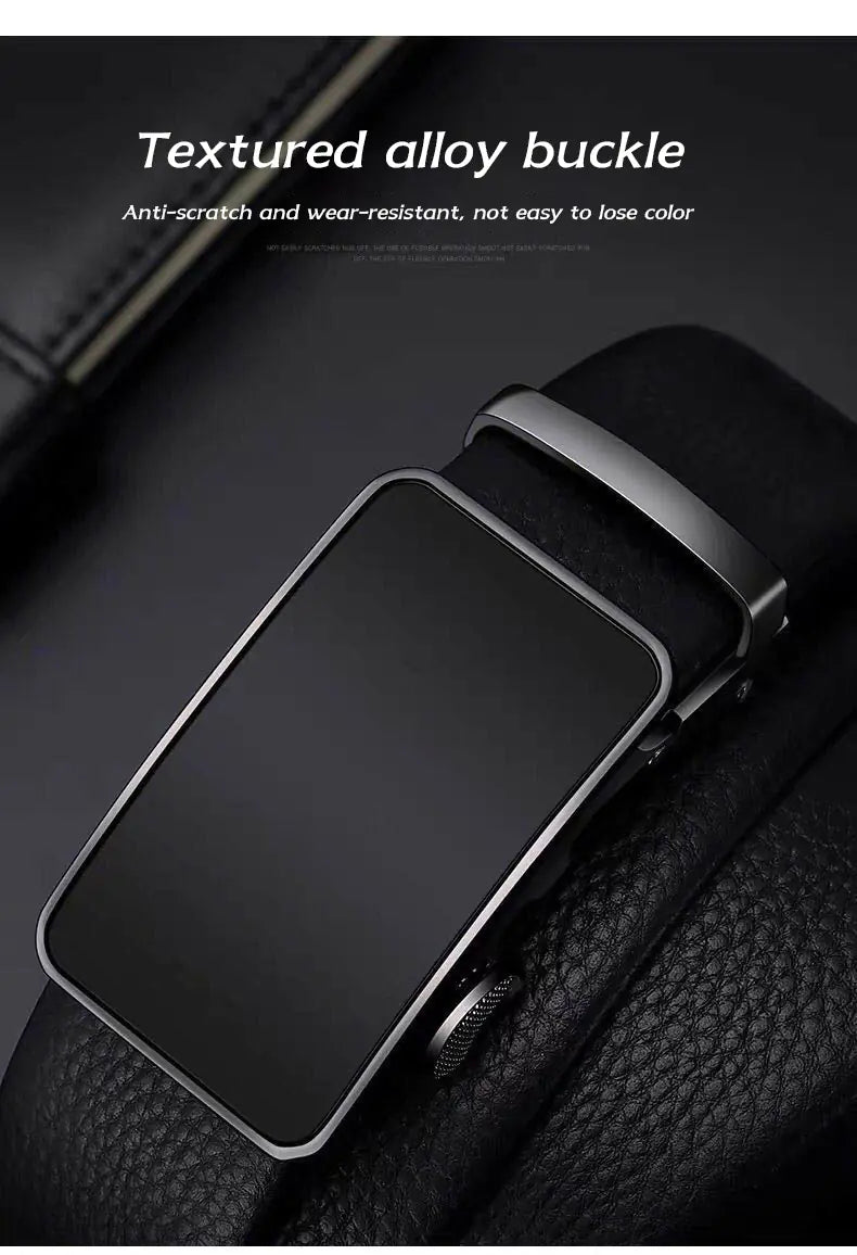 Men's Cowhide Leather Belt with Automatic Buckle