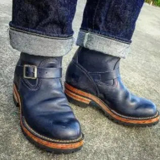 Men's Casual Fashion Mid-Tube Flat-Bottomed Wedge Boots Pi-Mart