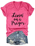 Women's Livin' On A Prayer V-Neck Shirt Pi-Mart