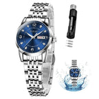 Taxau Watches for Women Blue Watch Women Silver Watch for Women Fashion Luxury Dress Womens Watches with Date Stainless Steels Waterproof Women Watches Small Womens Watch Quartz Ladies Watch