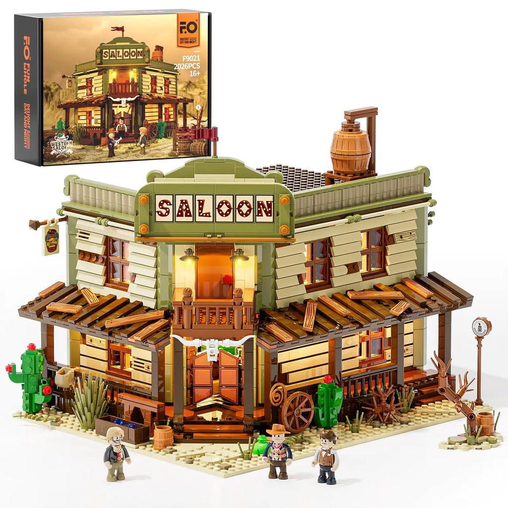FUNWHOLE Western-Saloon Lighting Building-Bricks Set - The Old West Saloon LED Light Construction Building Model Set 2026 Pcs for Adults and Teen Pi-Mart